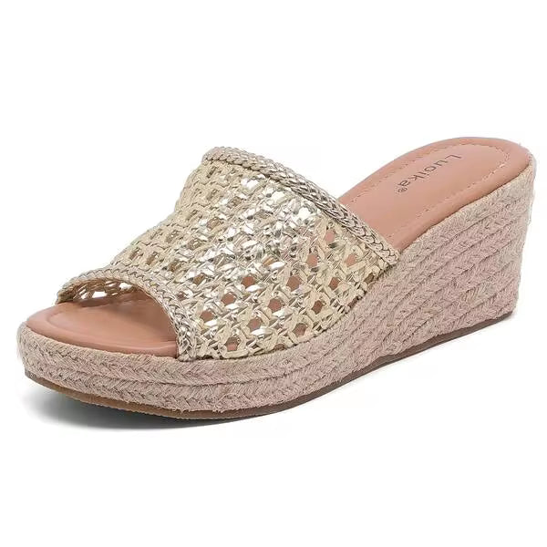 Women's Wide Width Wedge Slides Sandals, Slip On Plateform Wedge Pump Heel Casual Summer Sandals For Women.
